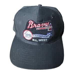 Atlanta Braves 1991 Champions NL West VTG Snapback Hat Cap Patch Black Men